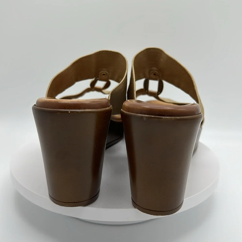 ITALIAN SHOEMAKERS Gold Strap Wedge Sandals, Size 8.5